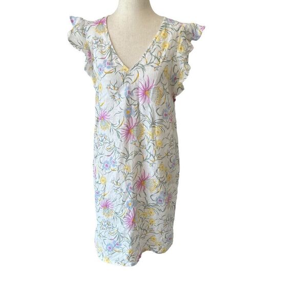 Anthropologie Joie Floral Linen V Neck Ruffle Cap Sleeve Dress - Picture 1 of 8
